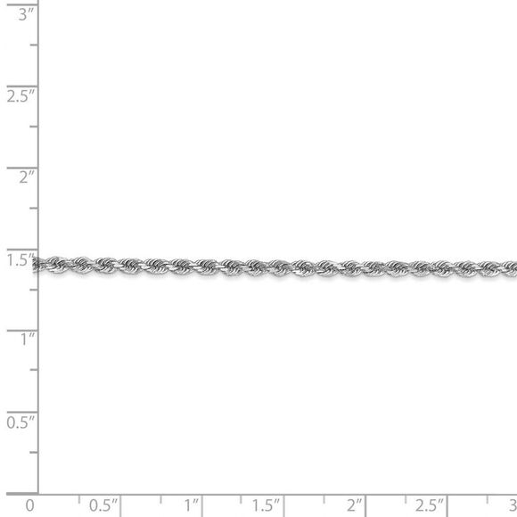 2.25mm, 14k White Gold, Diamond Cut Solid Rope Chain Necklace, 26 Inch